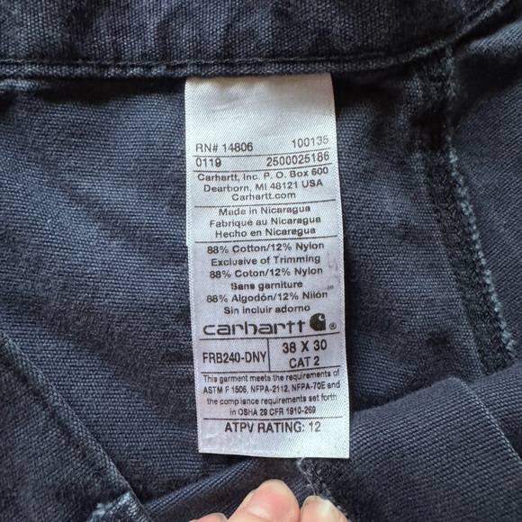 Carhartt FR Men's 38 Flame Resistant Navy Blue Cargo Work Pants Inseam 28" - Picture 11 of 11